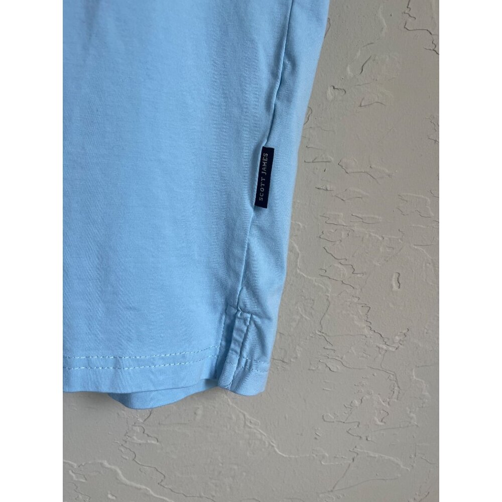 Scott James Navy Blue Light Blue Striped Polo Golf Performance Knit Size Small - Picture 4 of 7